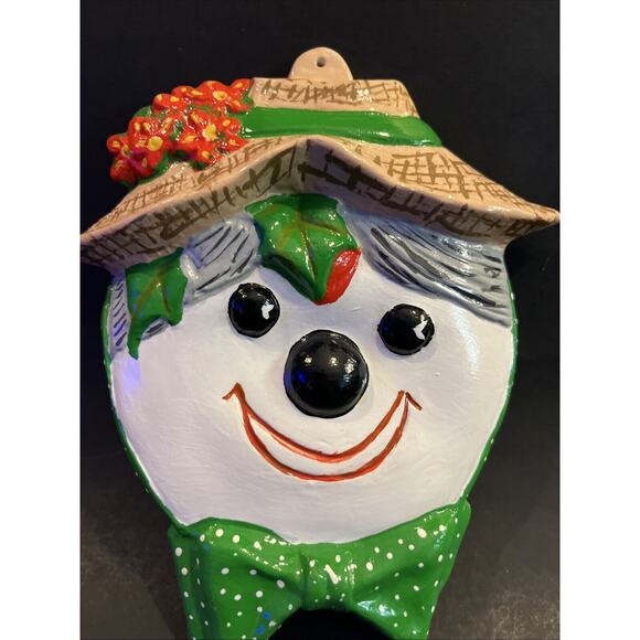 Vintage Ceramic Mrs Snowman Face Ornament - Picture 2 of 4